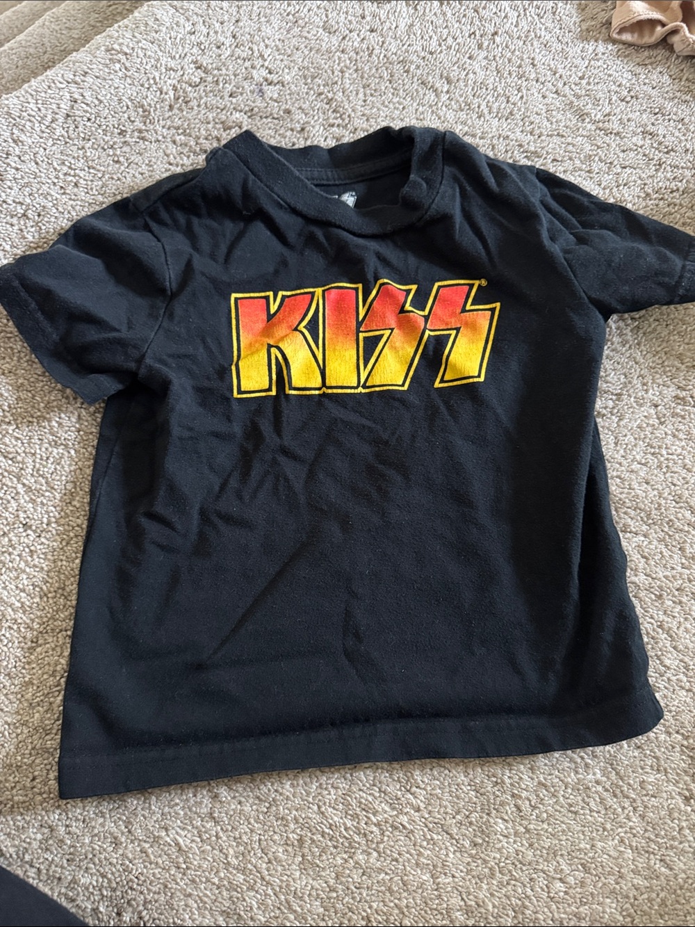 Kiss Toddlee Black Tee with Yellow-Red Gradient Logo